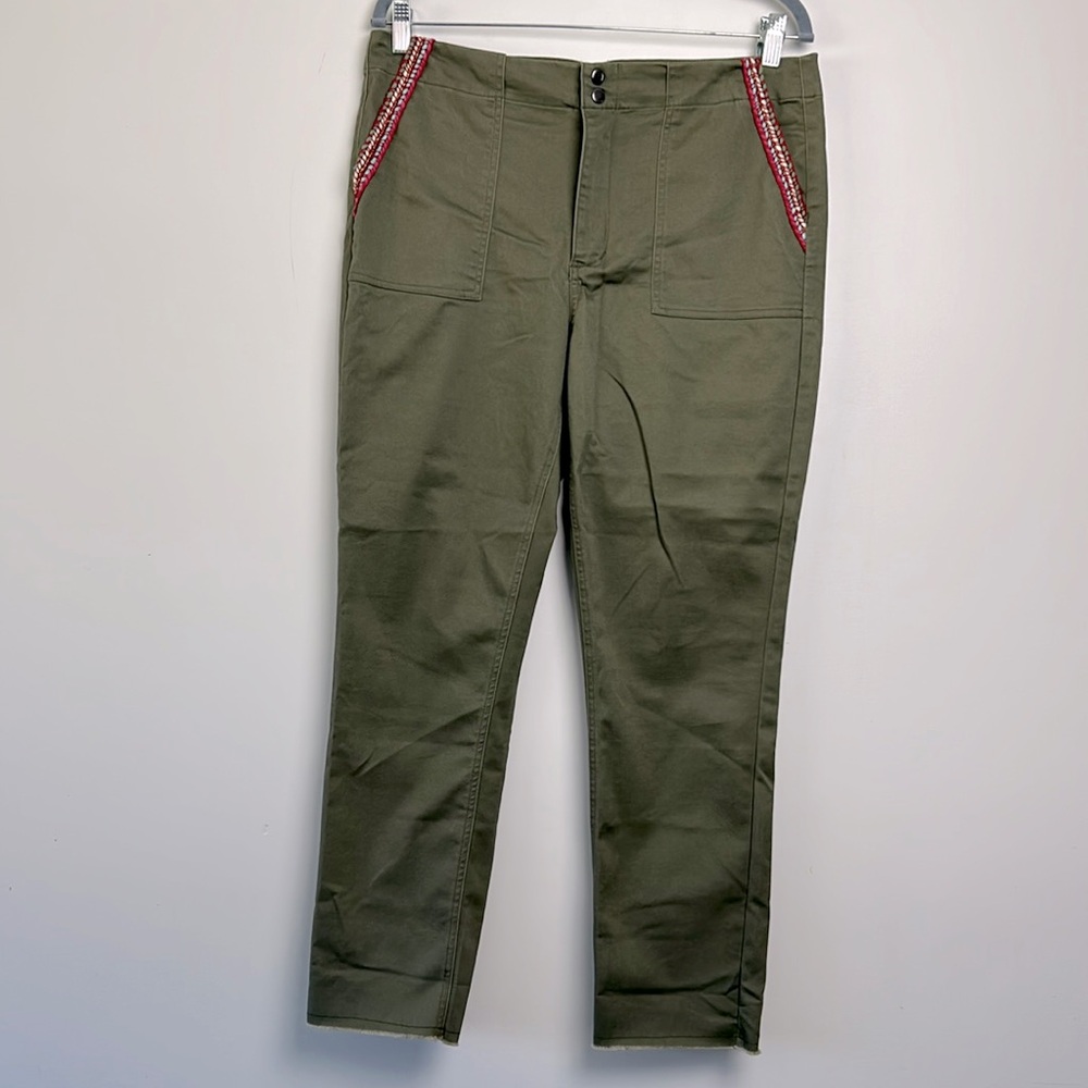 Tinsel| Embellished Army Green Raw Hem Ankle Pants sz 31